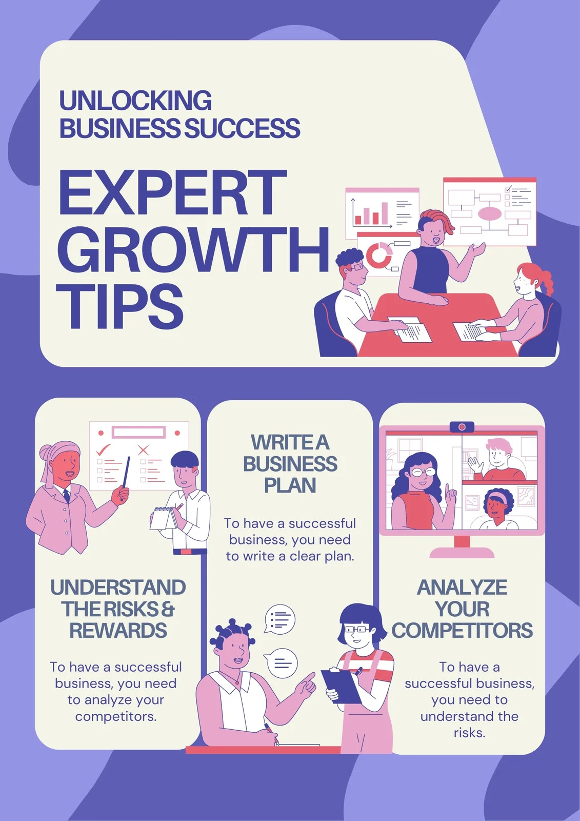 Purple Illustrative Business Tips Poster Template